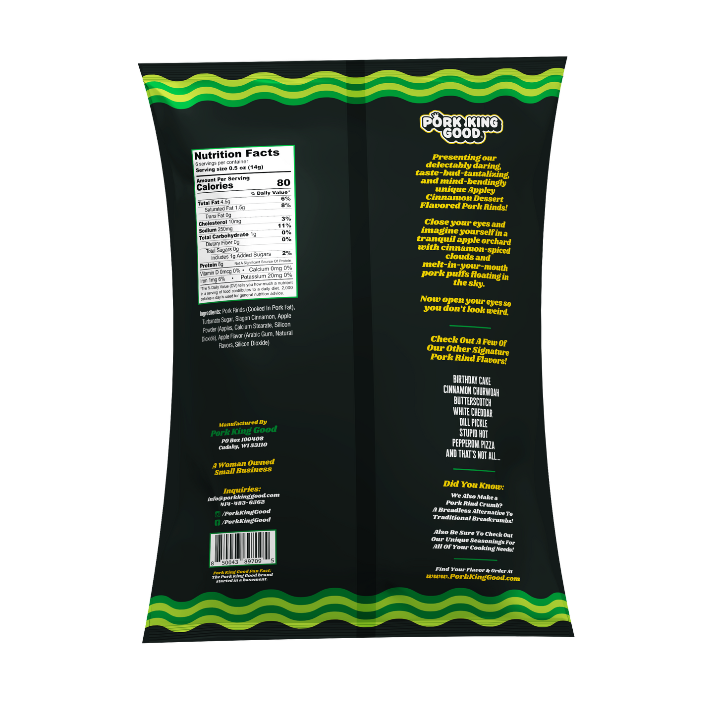 Pork King Good 6 Pack Fall Bundle! 3 Bags Each 3 oz Pumpkin Pie and Appley Cinnamon Pork Rinds (Limited Supply)