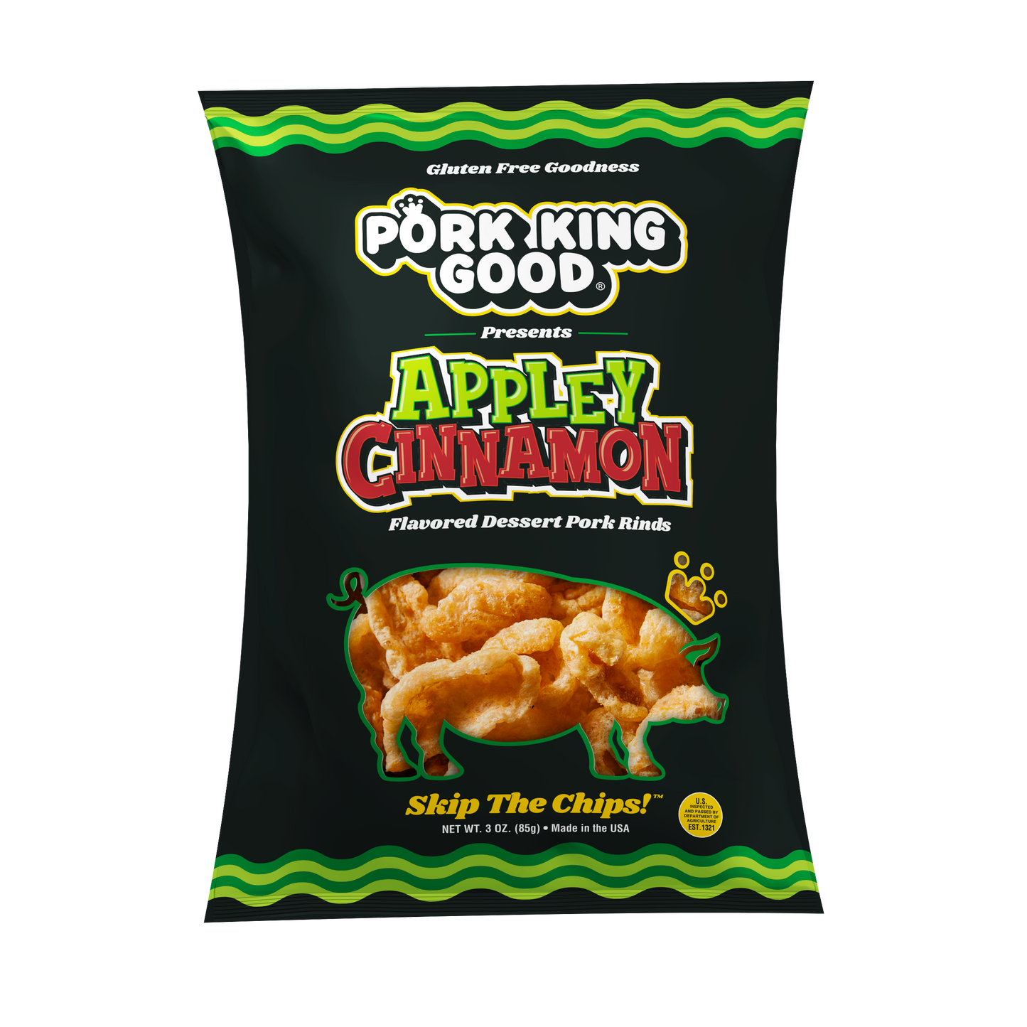 Pork King Good 6 Pack Fall Bundle! 3 Bags Each 3 oz Pumpkin Pie and Appley Cinnamon Pork Rinds (Limited Supply)