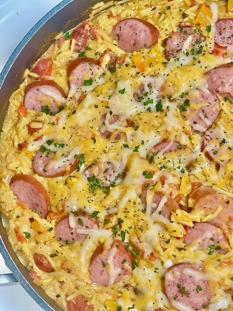 Turkey Kielbasa and Yellow Rice Skillet