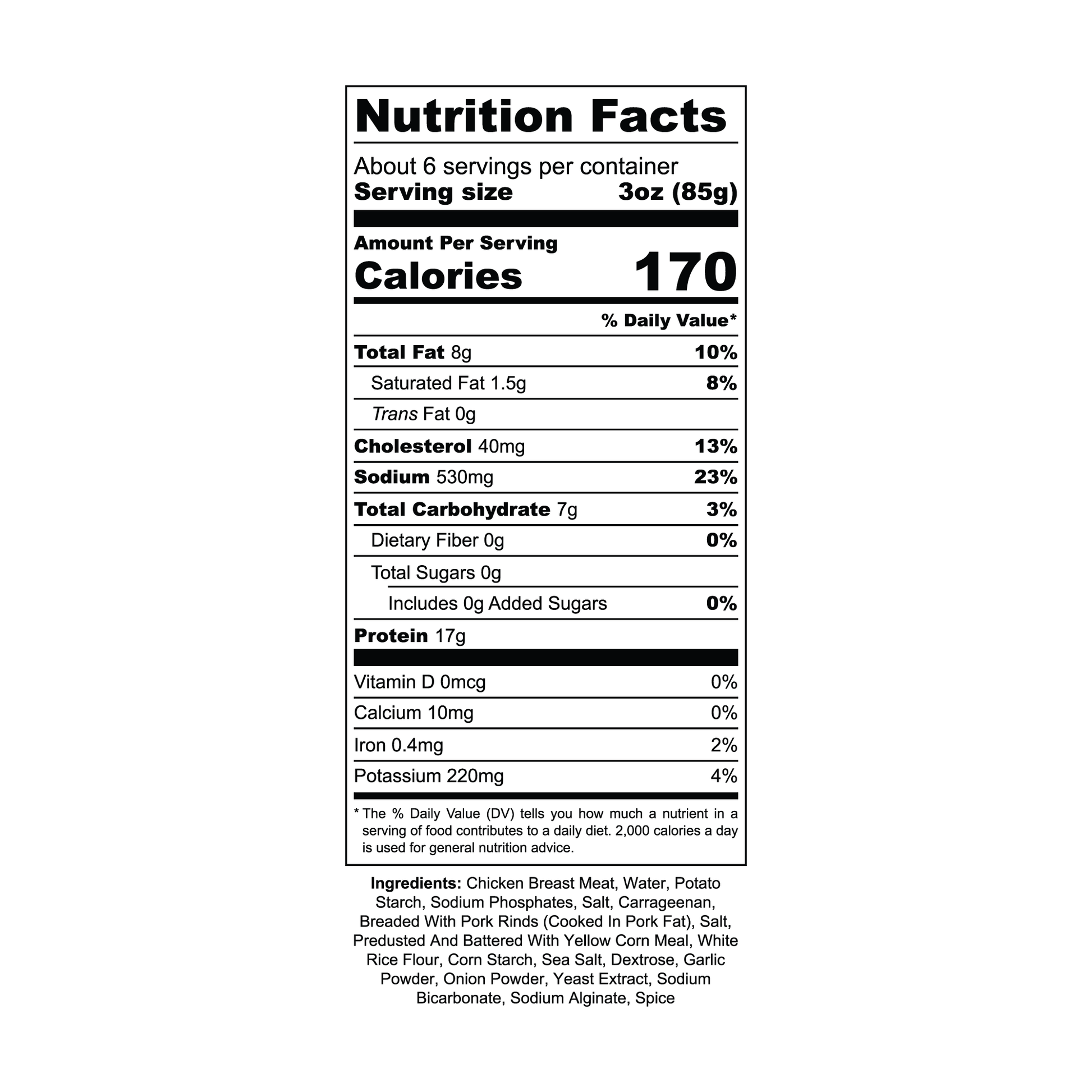 Chicken Puggets Nutritional Facts Panel