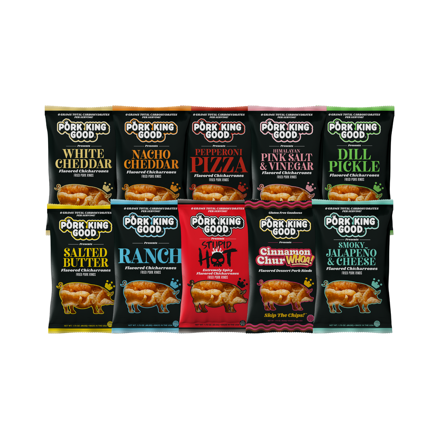 The Pig Pen Variety Pack of 1.75 oz Pork Rinds (10 Bags!)
