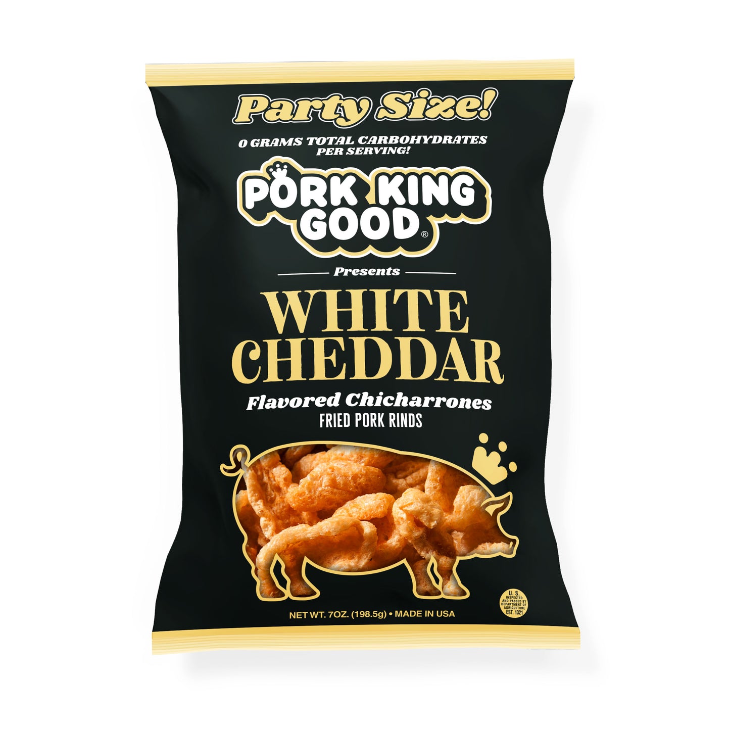 Pork King Good White Cheddar Pork Rinds 7oz Party Size Bag