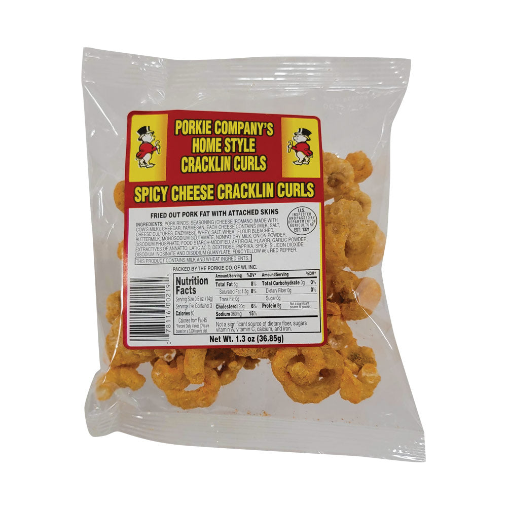 Porkie's Spicy Cheese Homestyle Cracklin Curls - 1.3 oz