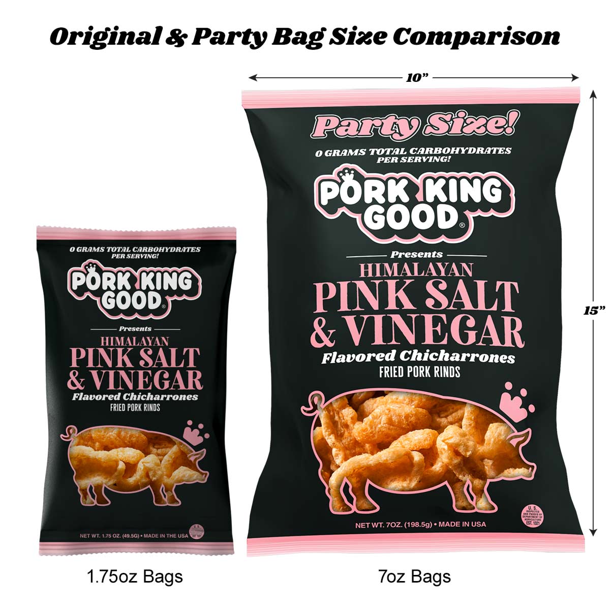 Pork King Good Himalayan Pink Salt & Vinegar Pork Rinds 7oz Party Size Bags